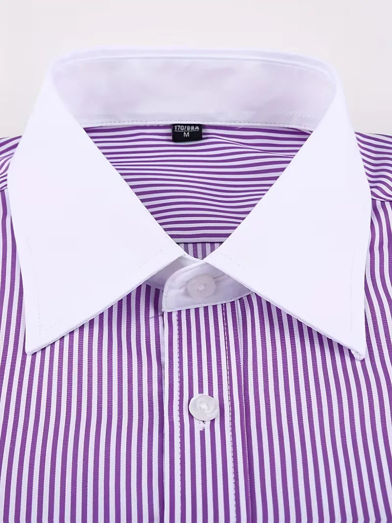 Heren Overhemd met Opstaande Kraag - Lange Mouw Zakelijk Shirt