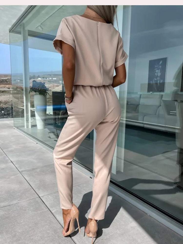 Monique - Jumpsuit Met Korte Mouwen En Ceintuur
