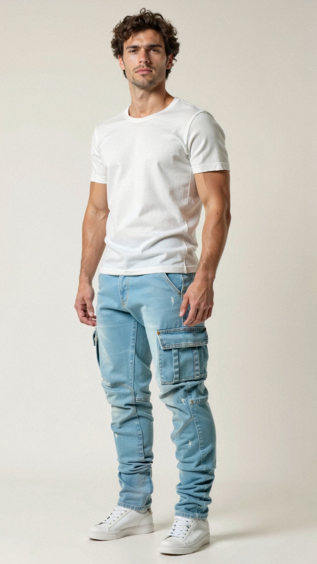 Heren Slim Fit Cargo-Broek – Met Rits en Elastische Taille, Geschikt voor Casual en Outdoor Gebruik