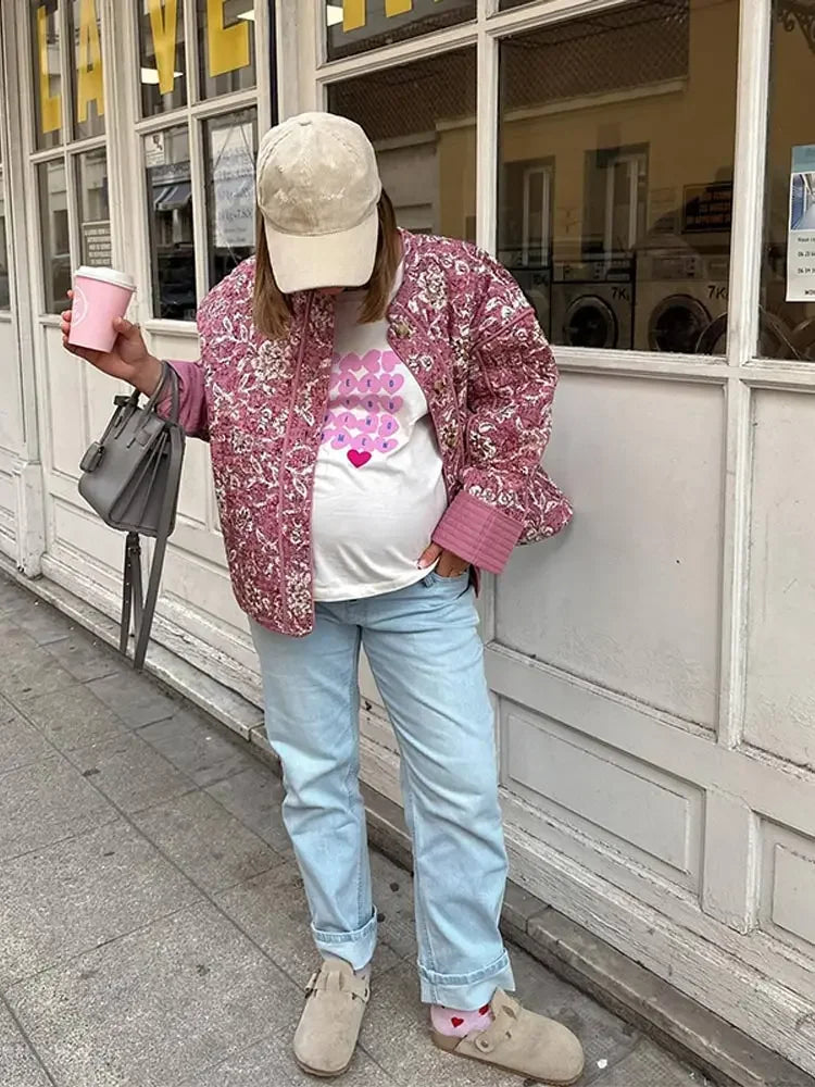 Narissa herfstjas dames | Elegante jas met levendige bloemenprint en flatterende pasvorm