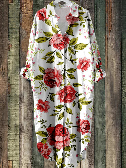MM | Midi-jurk met knoopjes en bloemenprint