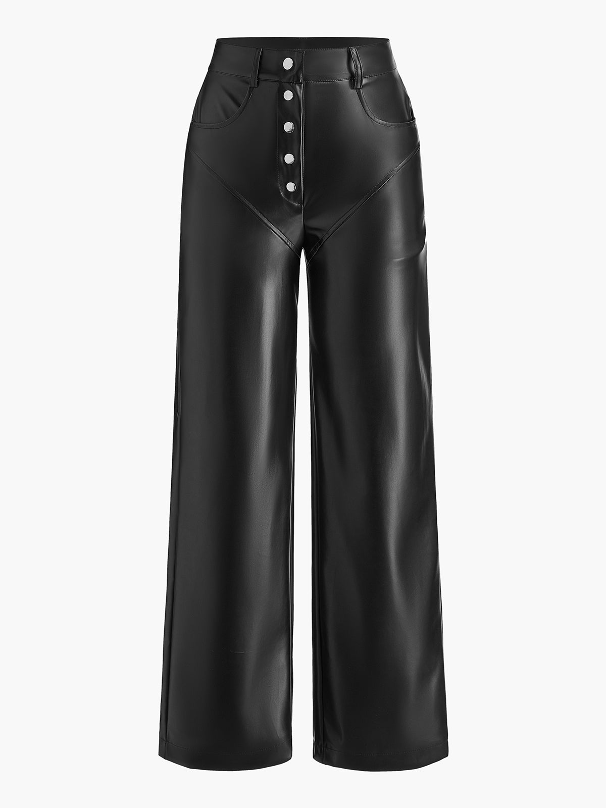 Nikka PU Leren Broek | Dames mid-waist broek met knopen en zakken