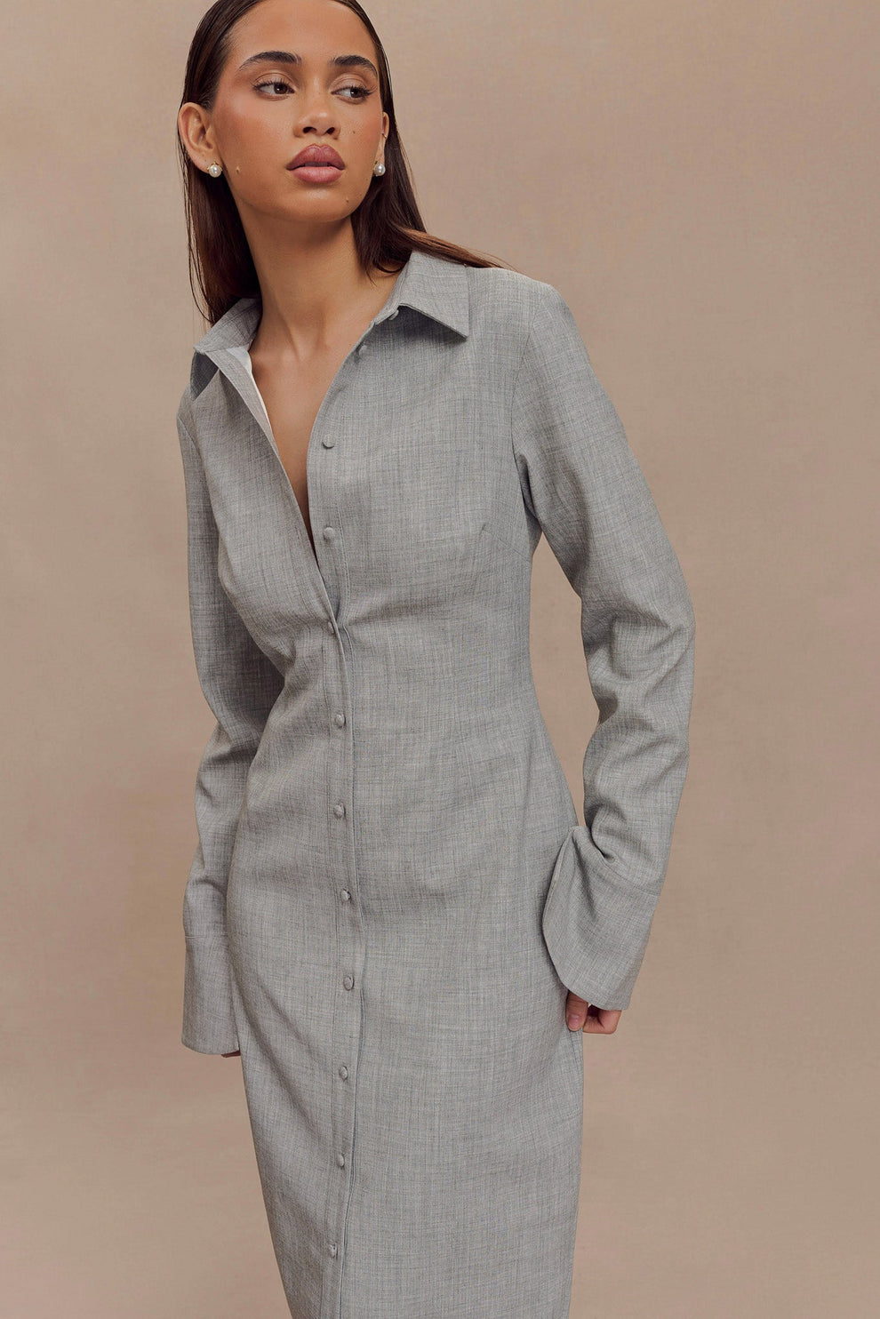 Nisa midi jurk dames | Getailleerde shirtjurk met kraag en elegante pasvorm