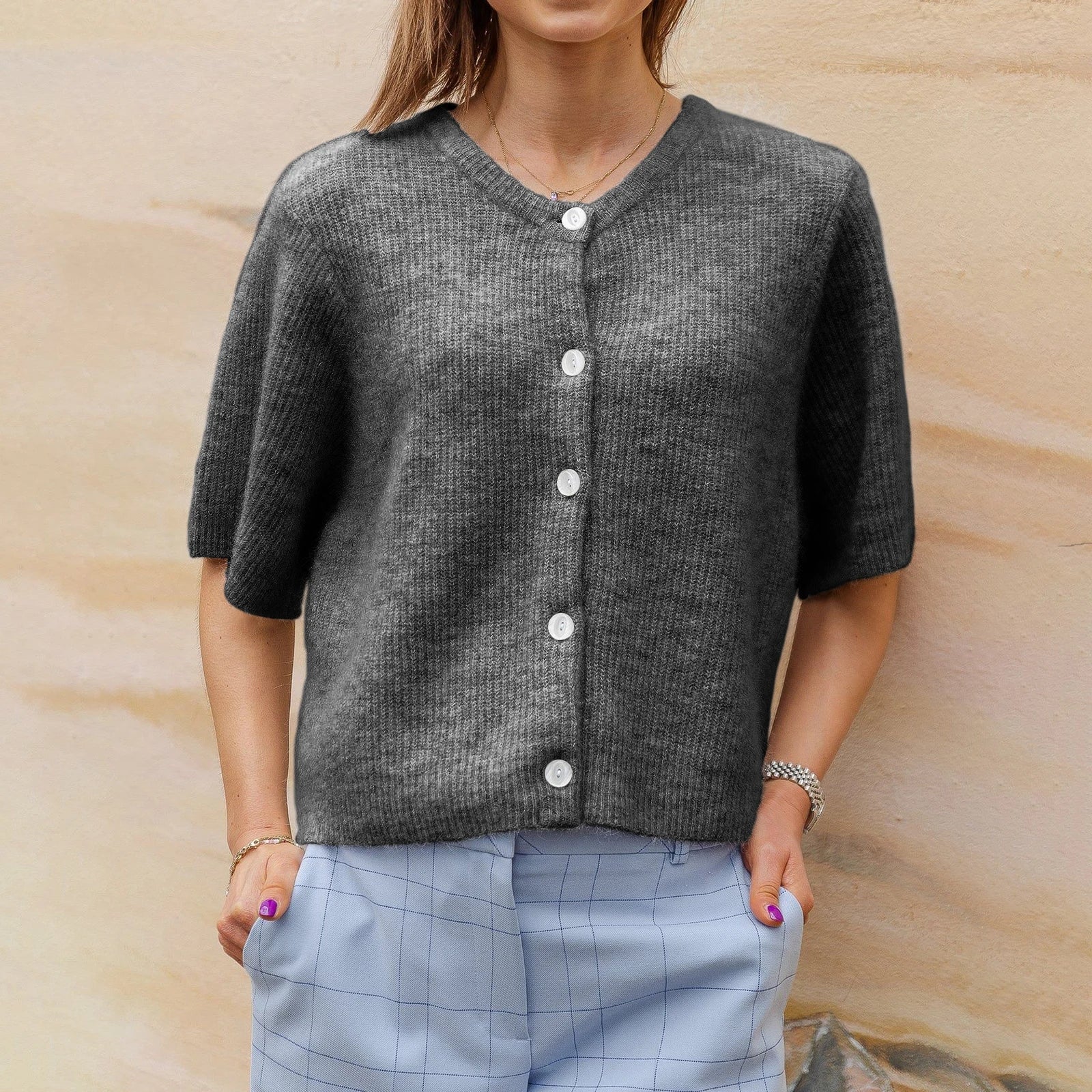 Monochroom vest dames | Trendy jaren 2000 stijl met korte mouwen
