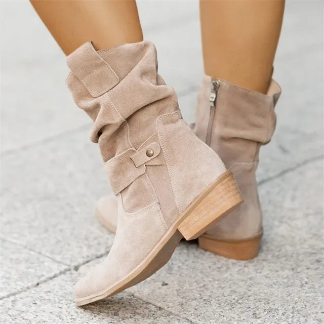 Dames laarzen – Casual Stijl met Lage Hak en Ronde Neus