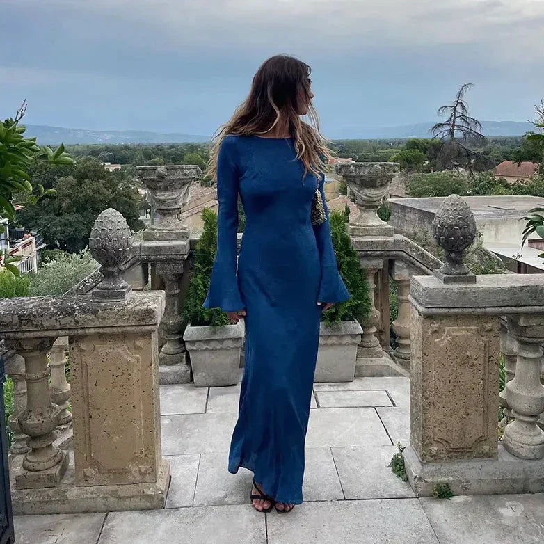 Nora - Maxi-jurk met lange trompetmouwen