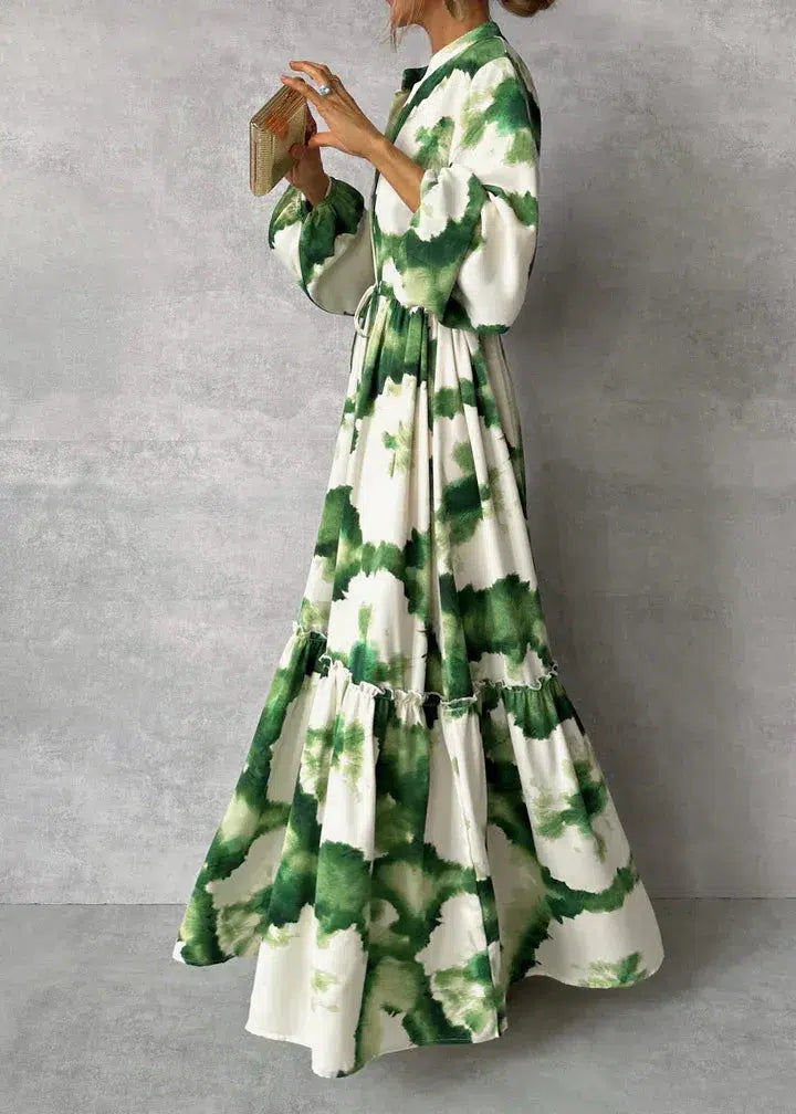 Odette - Groene Maxi Jurk Lange Mouwen