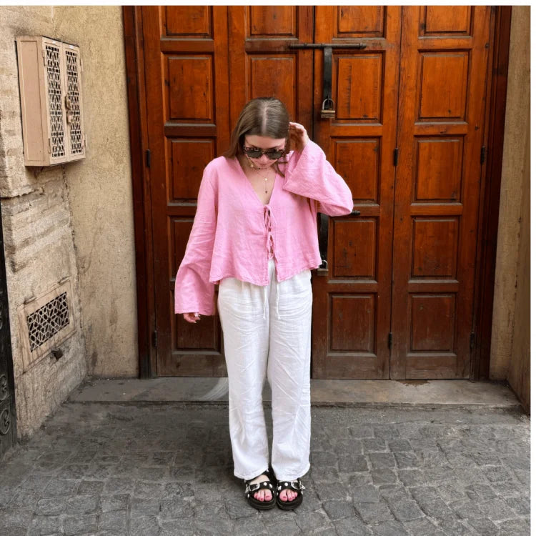 Odilia - Stijlvolle Blouse Met Vetersluiting Lange Mouwen