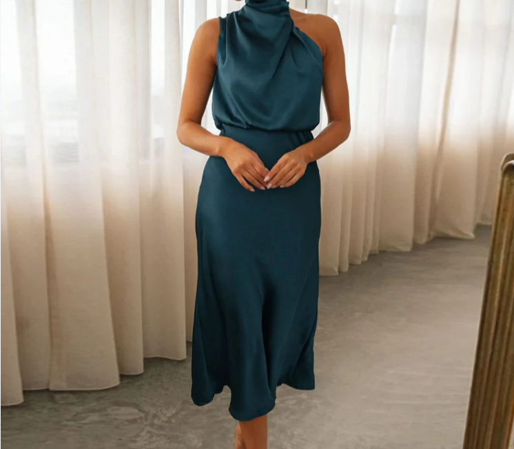 Okanna - Zijden Jurk met Eén Schouder