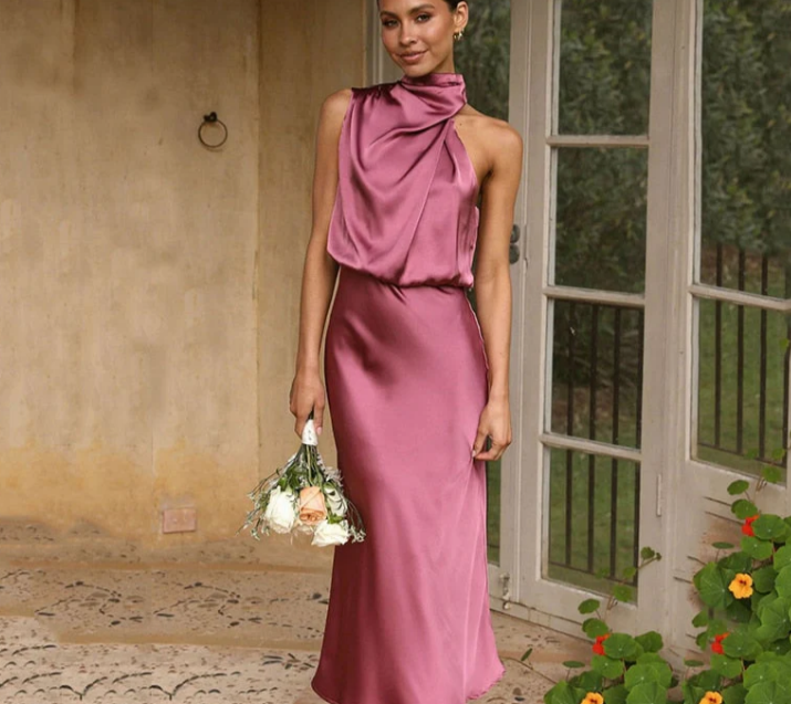 Okanna - Zijden Jurk met Eén Schouder