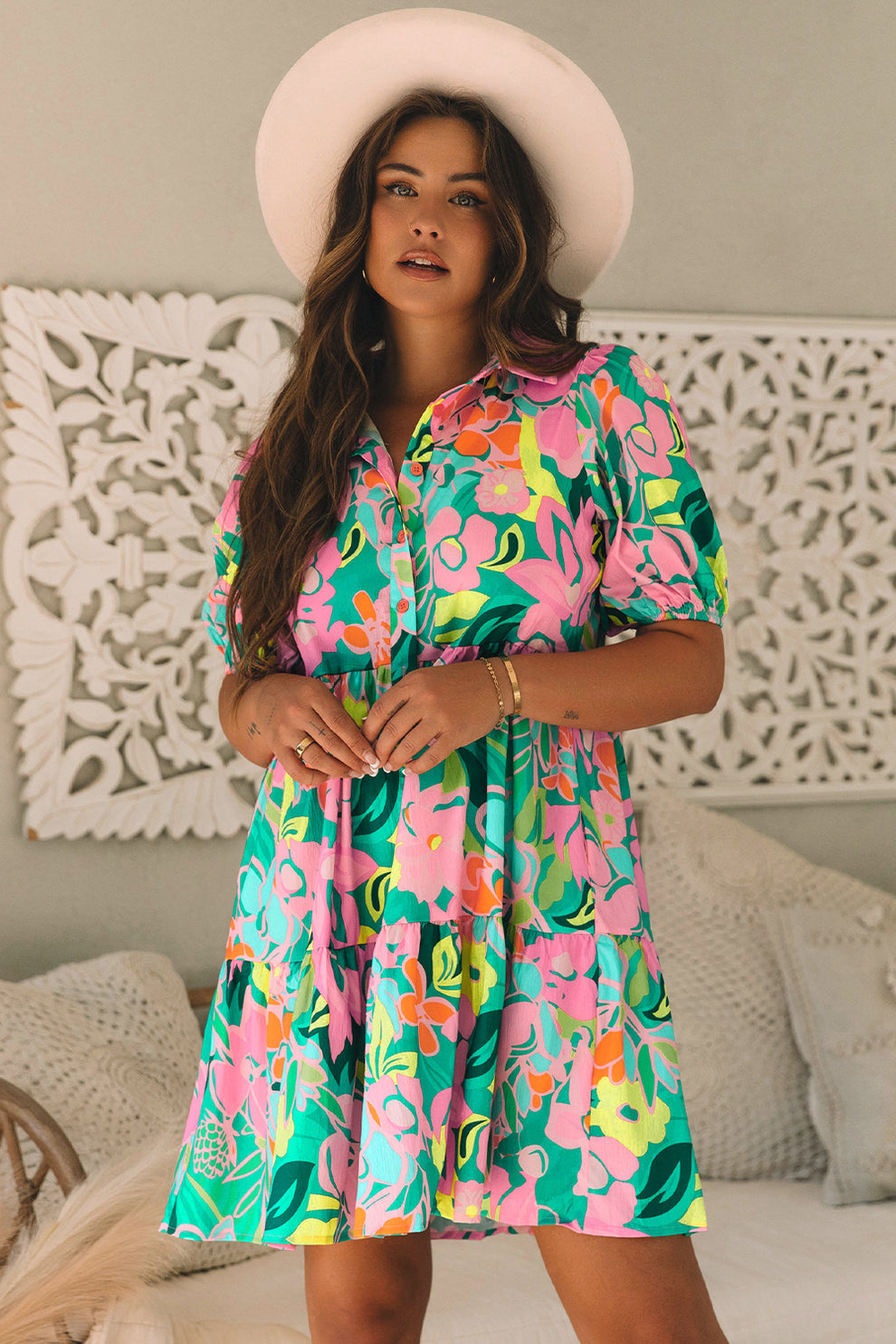 Paloma - Jurk Met Bloemen En Pofmouwen