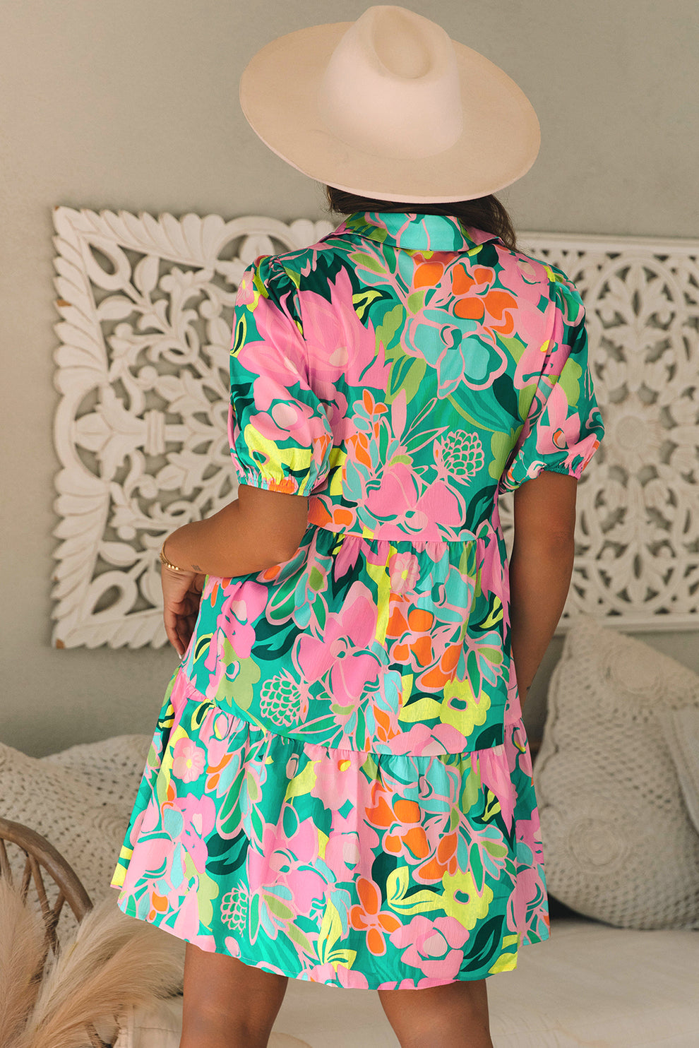 Paloma - Jurk Met Bloemen En Pofmouwen