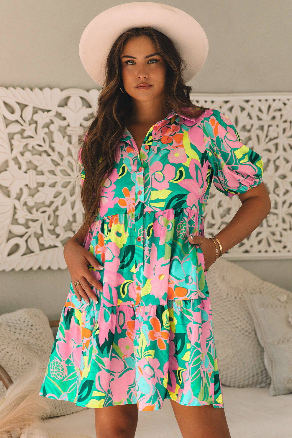 Paloma - Jurk Met Bloemen En Pofmouwen