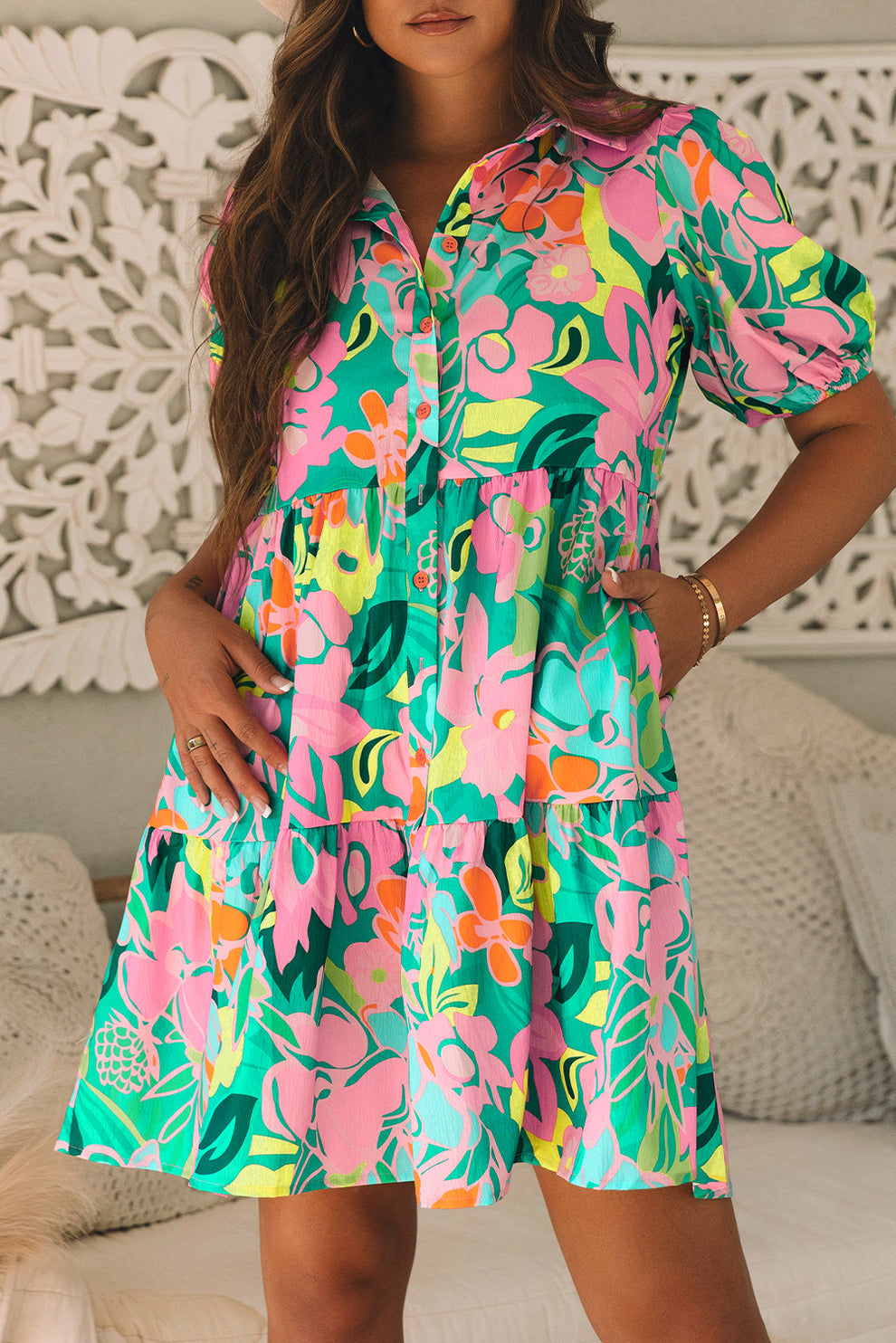 Paloma - Jurk Met Bloemen En Pofmouwen