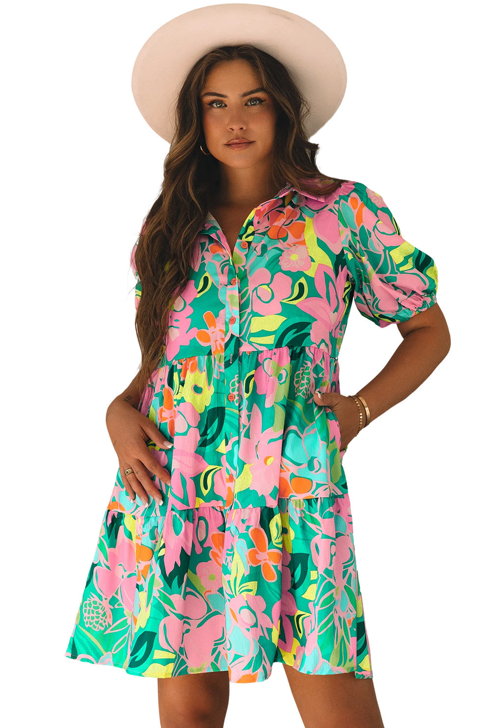 Paloma - Jurk Met Bloemen En Pofmouwen