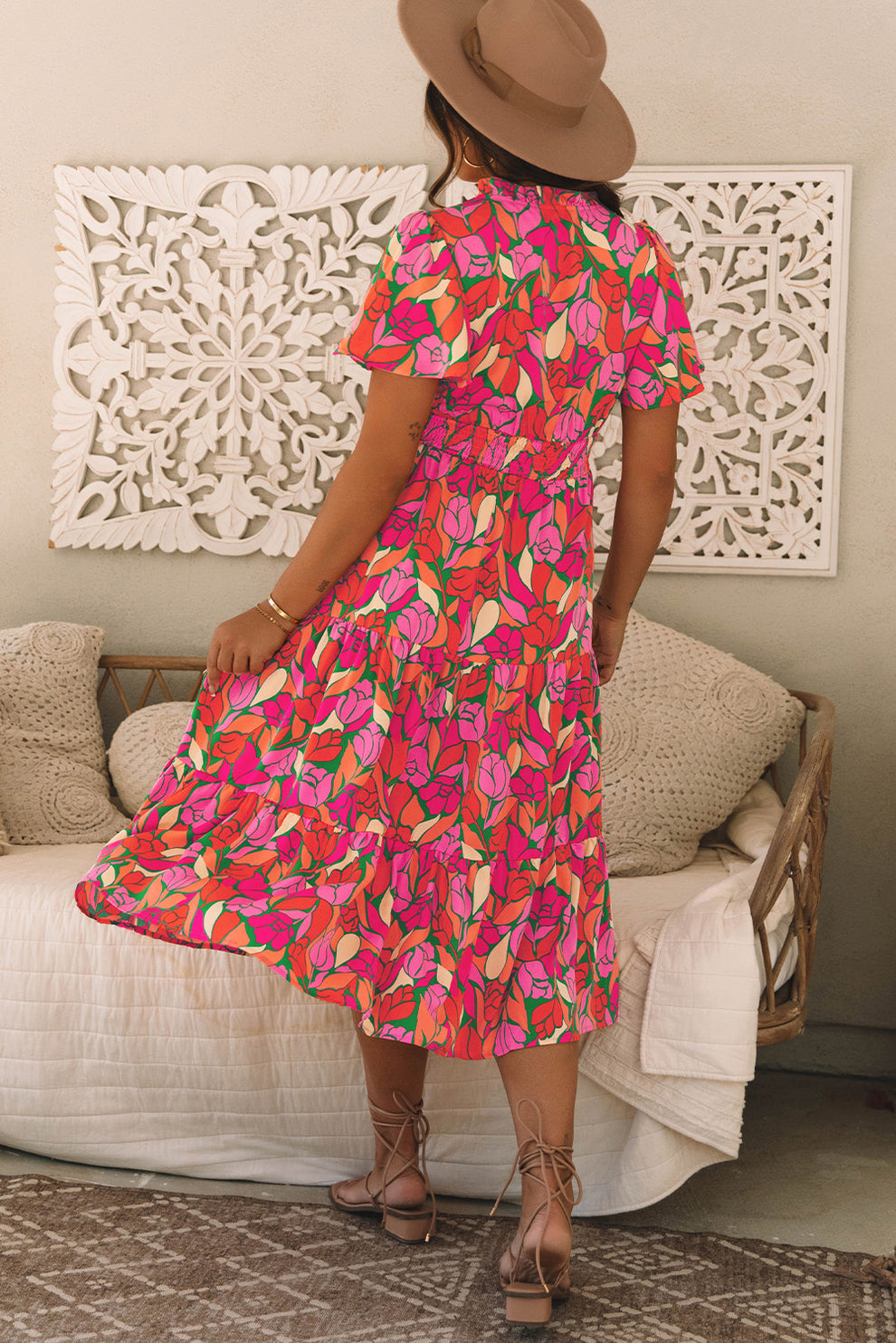 Pamela - Maxi Jurk Met Bloemenprint En Korte Mouwen