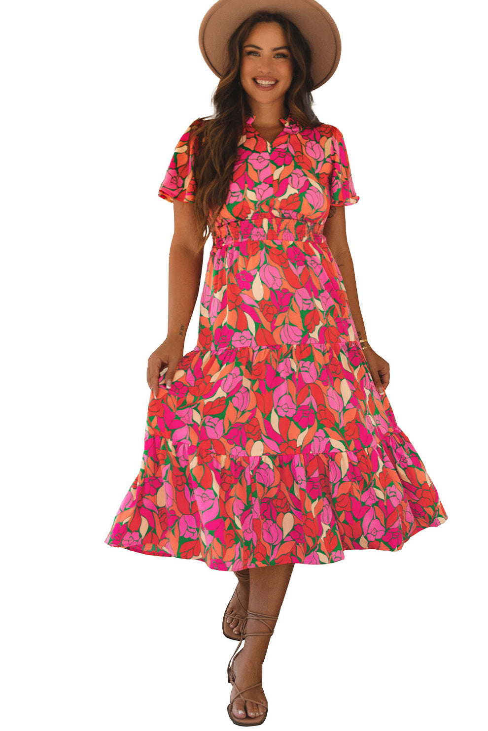 Pamela - Maxi Jurk Met Bloemenprint En Korte Mouwen
