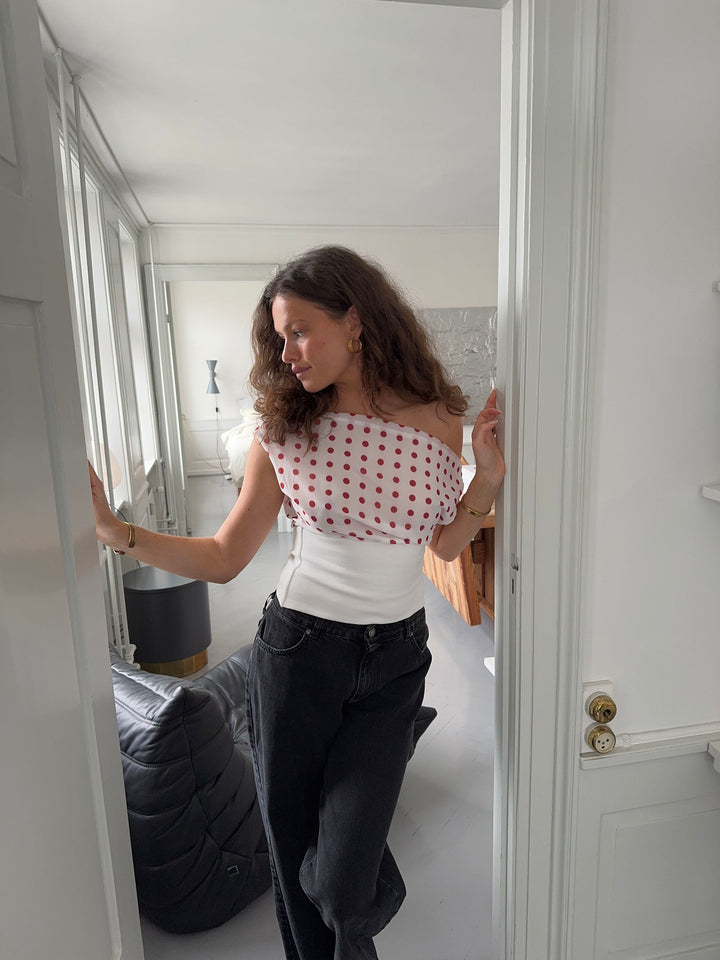 Paziah Top met Stippen | Dames Top met Losse Pasvorm en Geribde Onderzijde