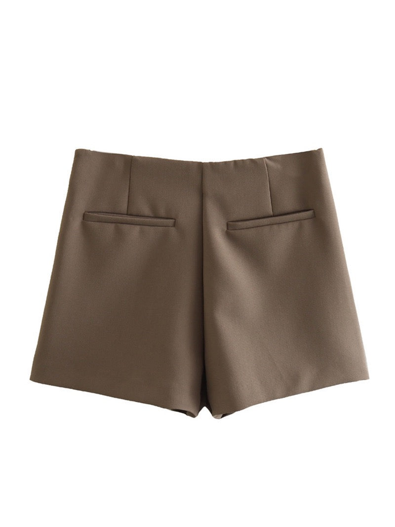 Skort dames | High-waisted rok-broek in Burgundy of Mocha met luxe glans