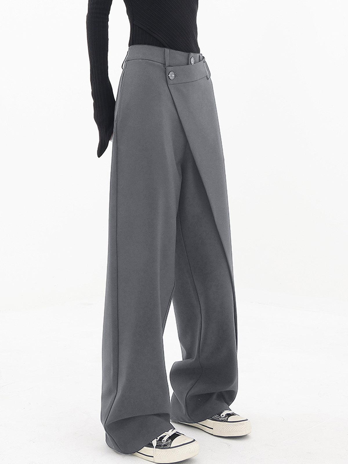 Penelope - Asymmetrische Gelaagde Wijde Broek met Knopen