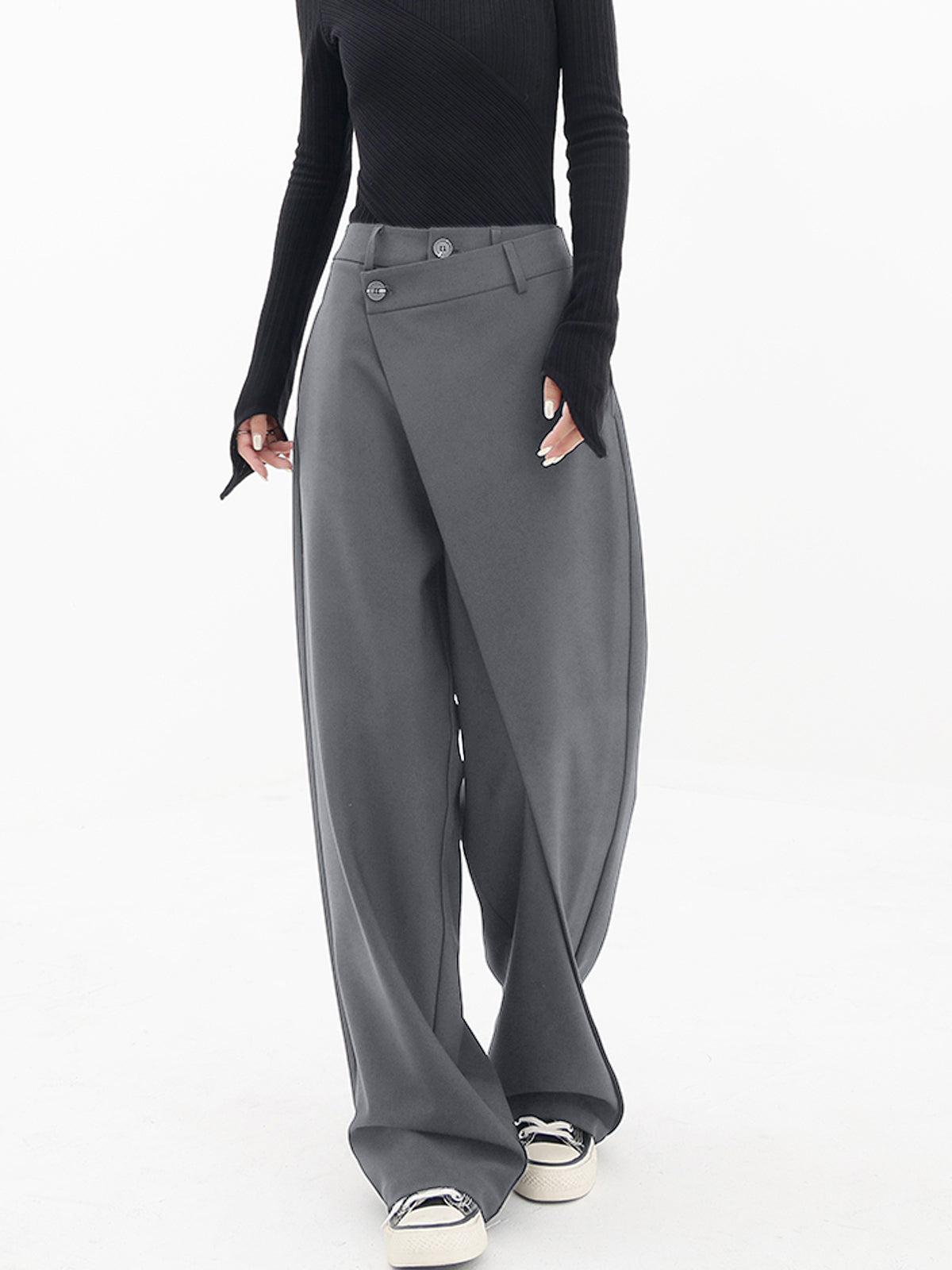Penelope - Asymmetrische Gelaagde Wijde Broek met Knopen
