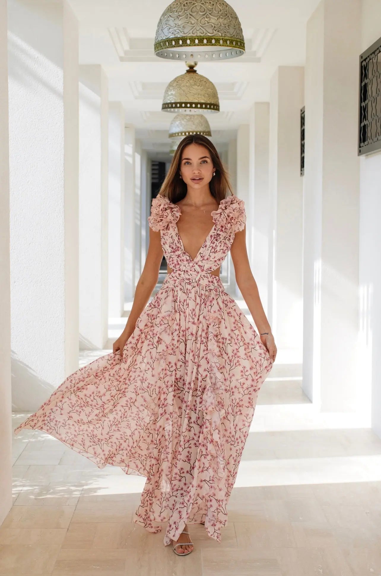 Awemeal Lange zomerjurk voor dames, sexy, V-hals, zomerjurk, schouderjurk, elegant, hoge taille, avondjurk, effen, vloeiend, maxi-jurk, strandjurk, blauw, L