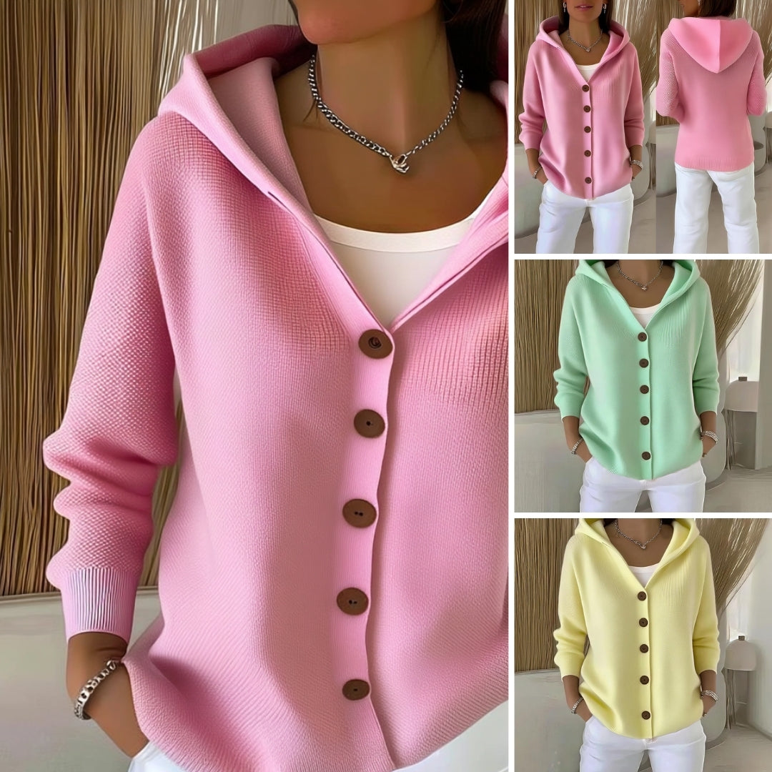 Dames Gebreide Hoodie met Bloemenprint – Zacht Katoen, Casual Sweatshirt voor Herfst en Winter