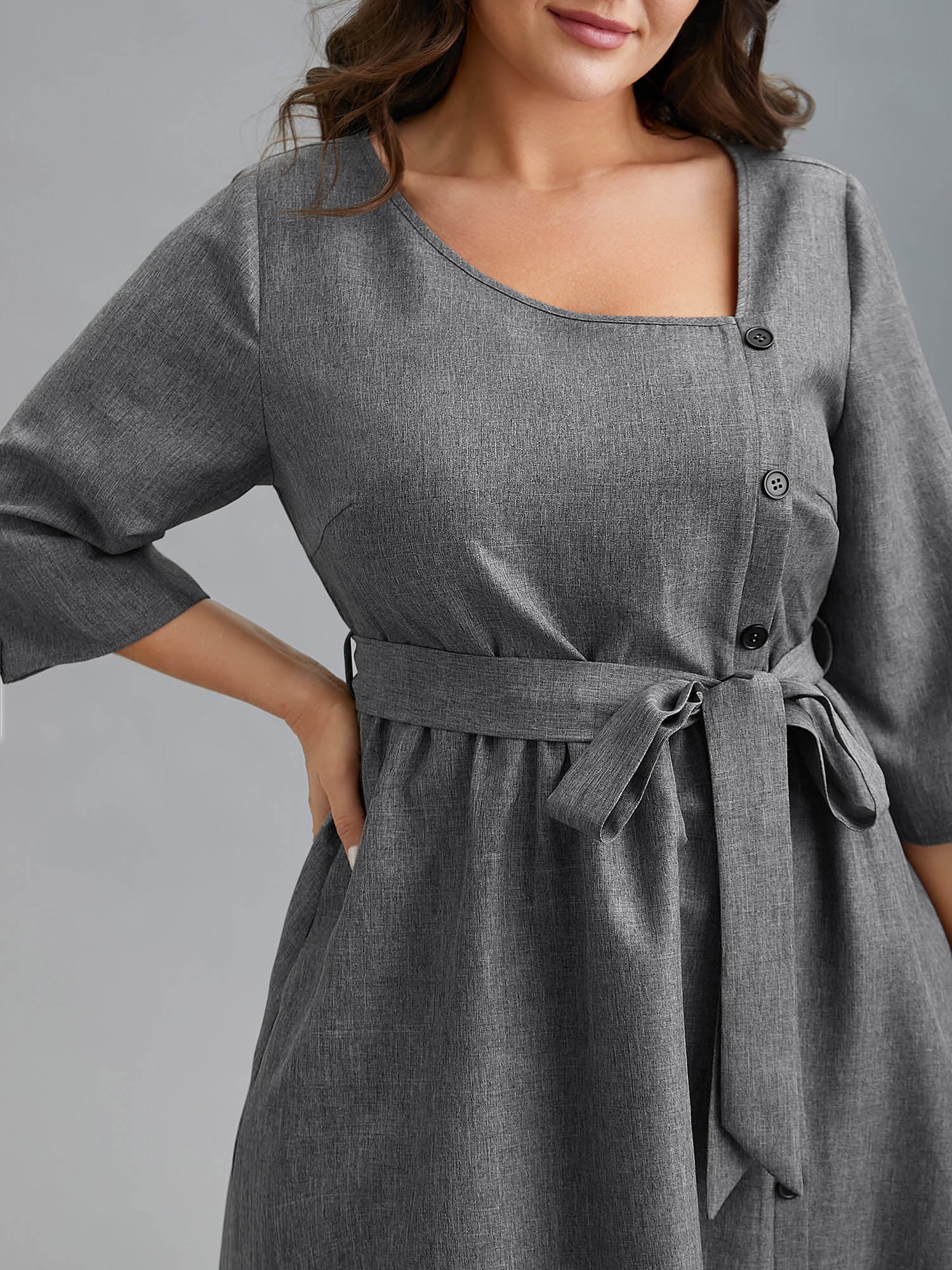 Seren - Midi Jurk met asymmetrische halslijn Riemzakken