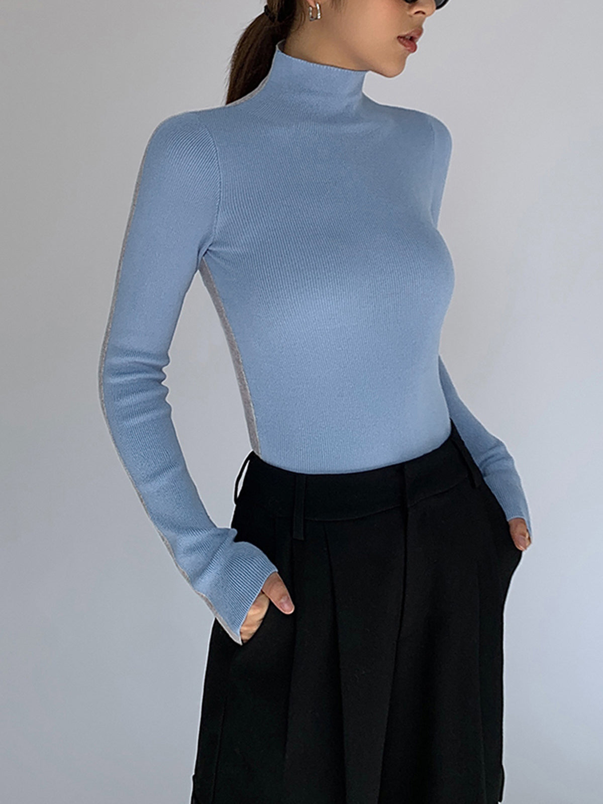 Sienna Gebreide Top | Dames tweekleurige dubbelzijdige top met lange mouwen