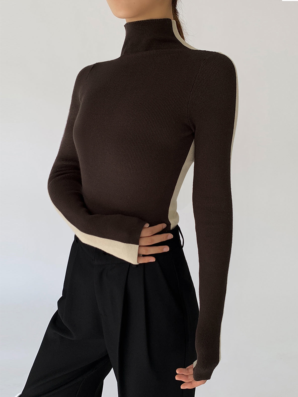Sienna Gebreide Top | Dames tweekleurige dubbelzijdige top met lange mouwen
