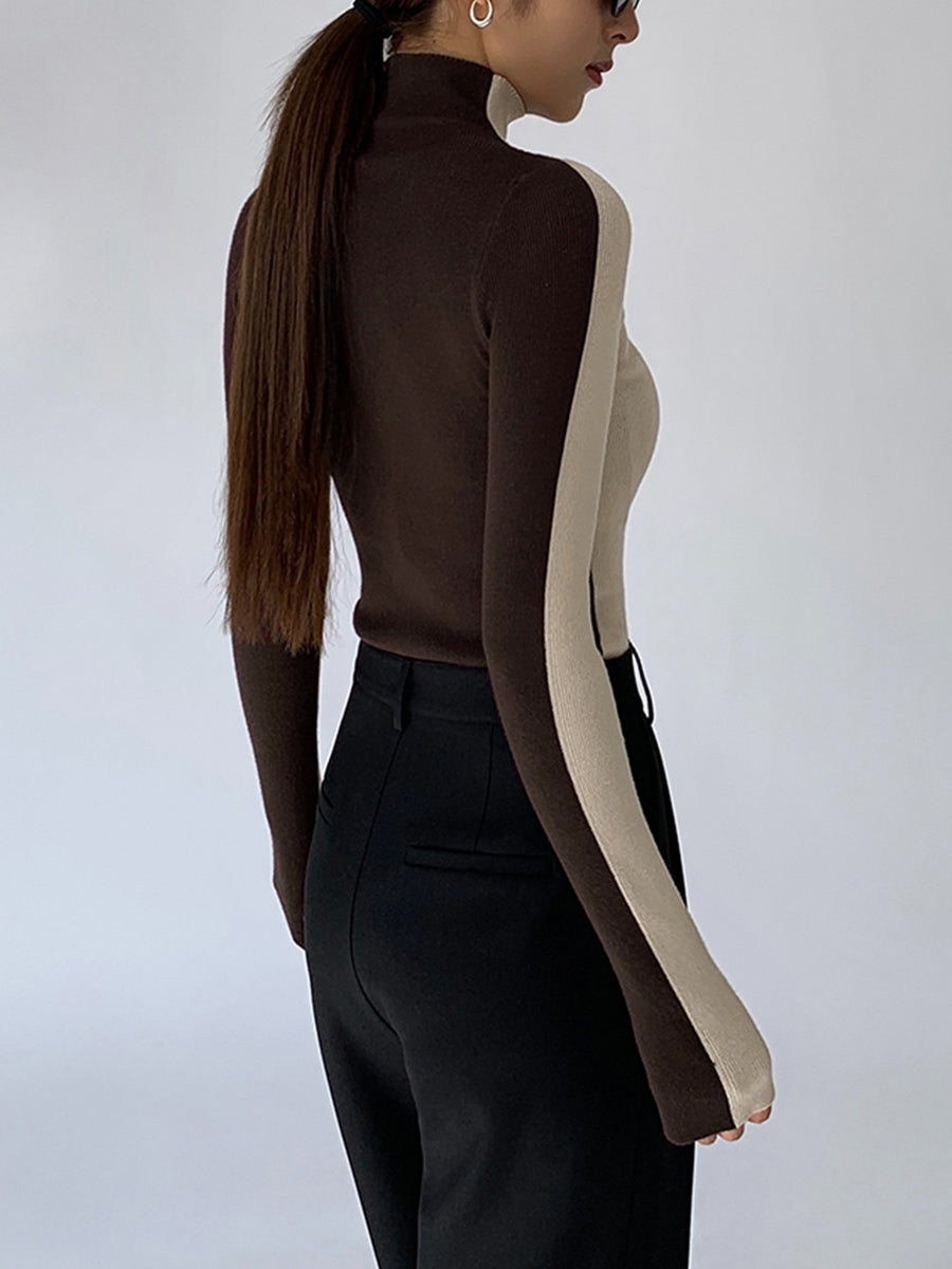 Sienna Gebreide Top | Dames tweekleurige dubbelzijdige top met lange mouwen
