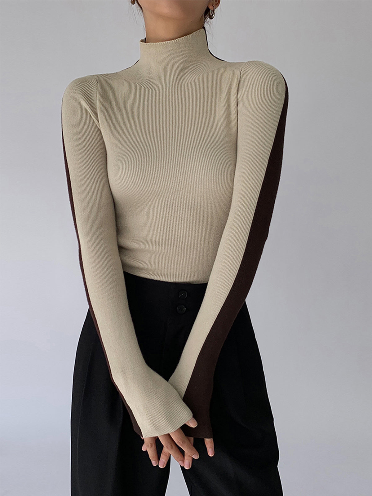 Sienna Gebreide Top | Dames tweekleurige dubbelzijdige top met lange mouwen