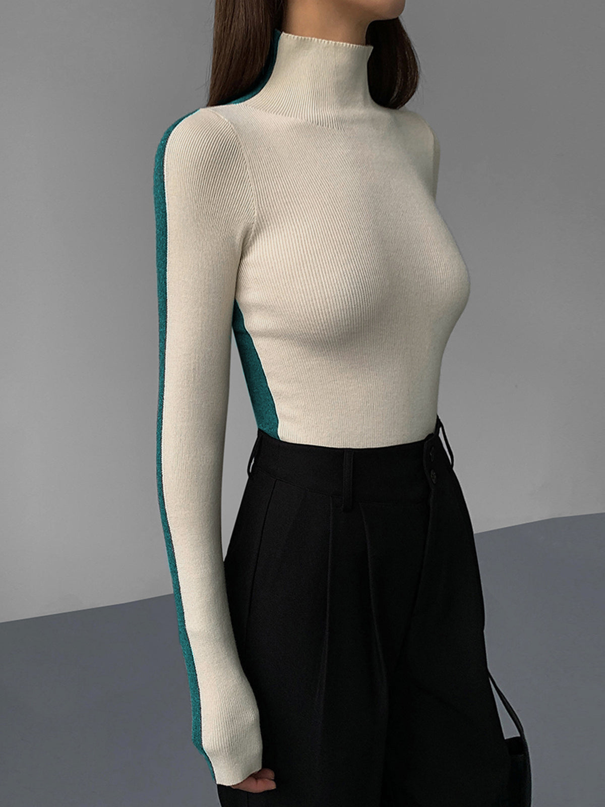 Sienna Gebreide Top | Dames tweekleurige dubbelzijdige top met lange mouwen