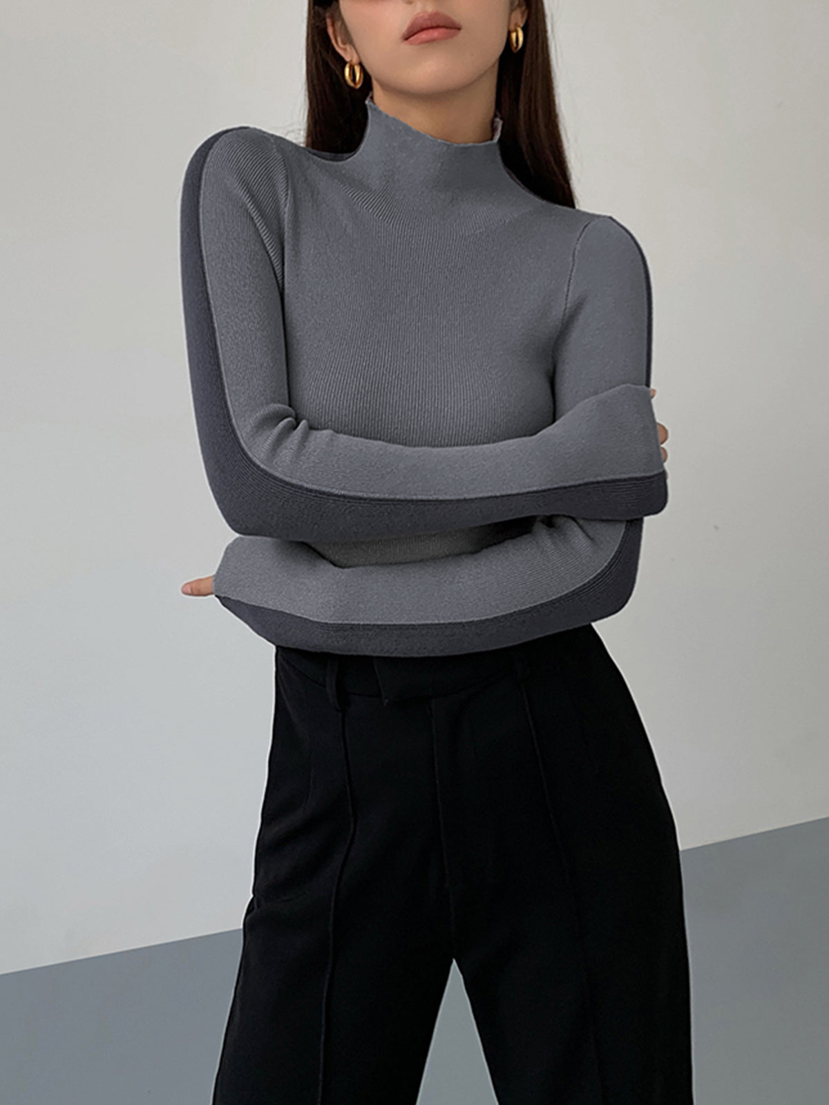 Sienna Gebreide Top | Dames tweekleurige dubbelzijdige top met lange mouwen