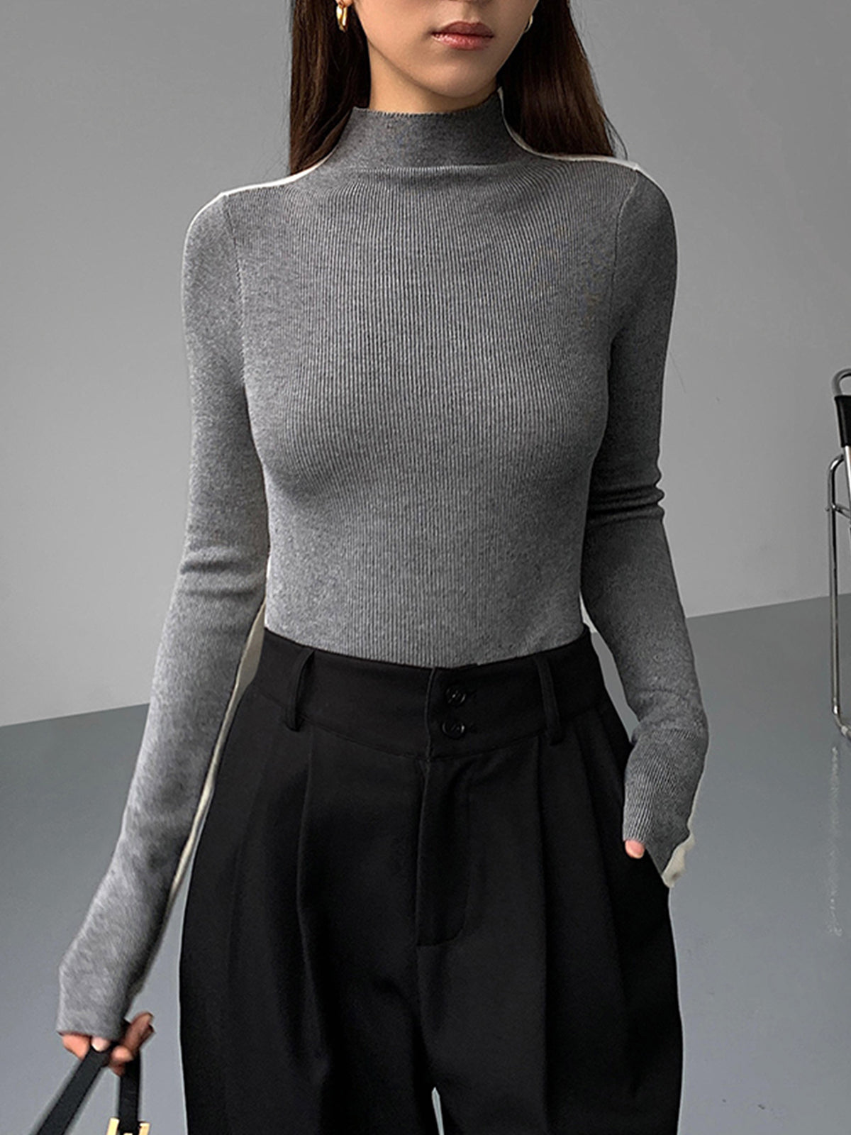 Sienna Gebreide Top | Dames tweekleurige dubbelzijdige top met lange mouwen