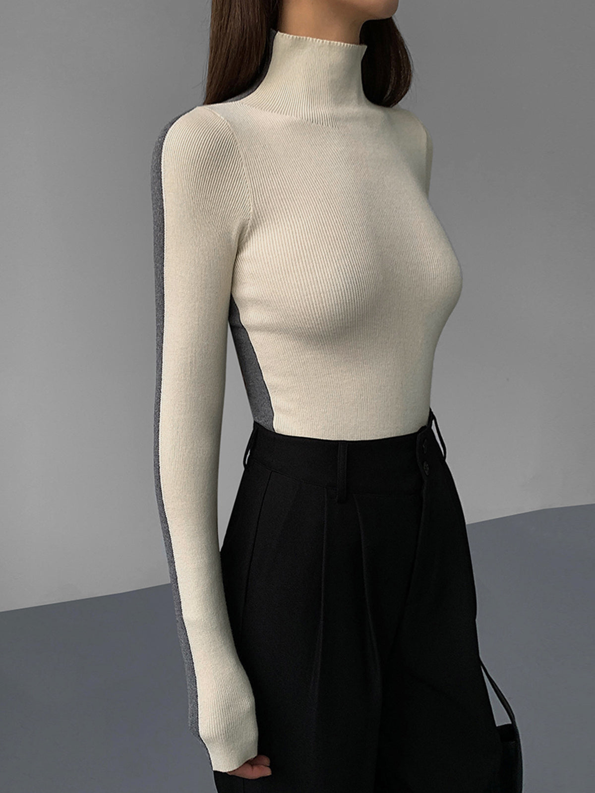 Sienna Gebreide Top | Dames tweekleurige dubbelzijdige top met lange mouwen