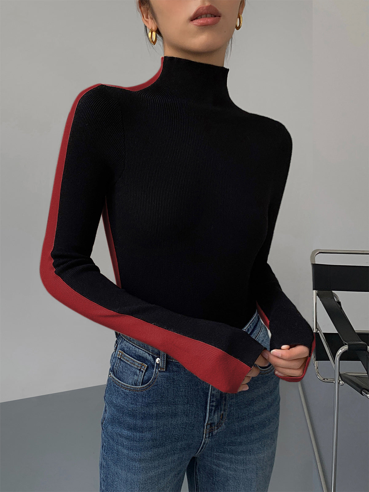Sienna Gebreide Top | Dames tweekleurige dubbelzijdige top met lange mouwen