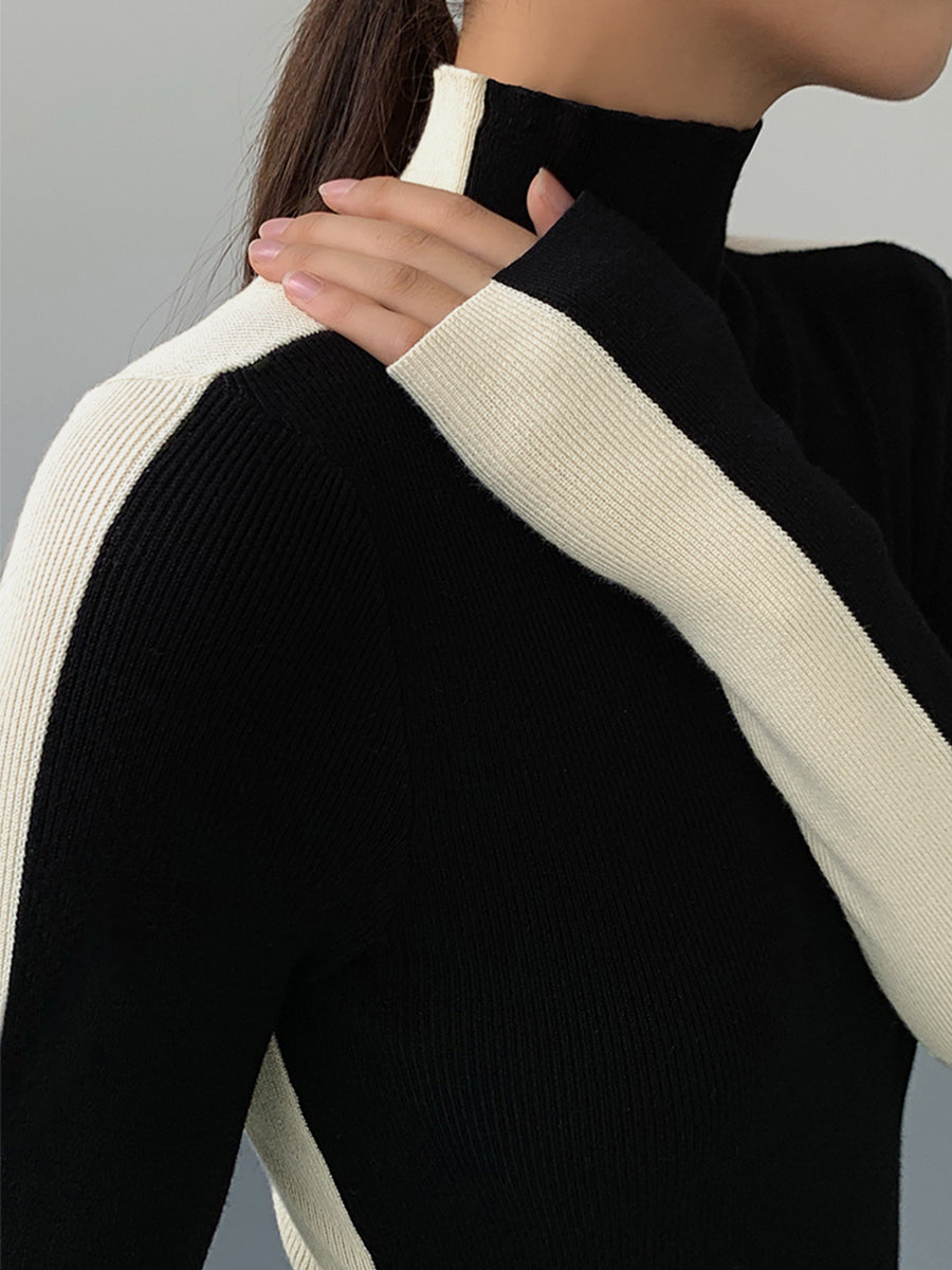Sienna Gebreide Top | Dames tweekleurige dubbelzijdige top met lange mouwen