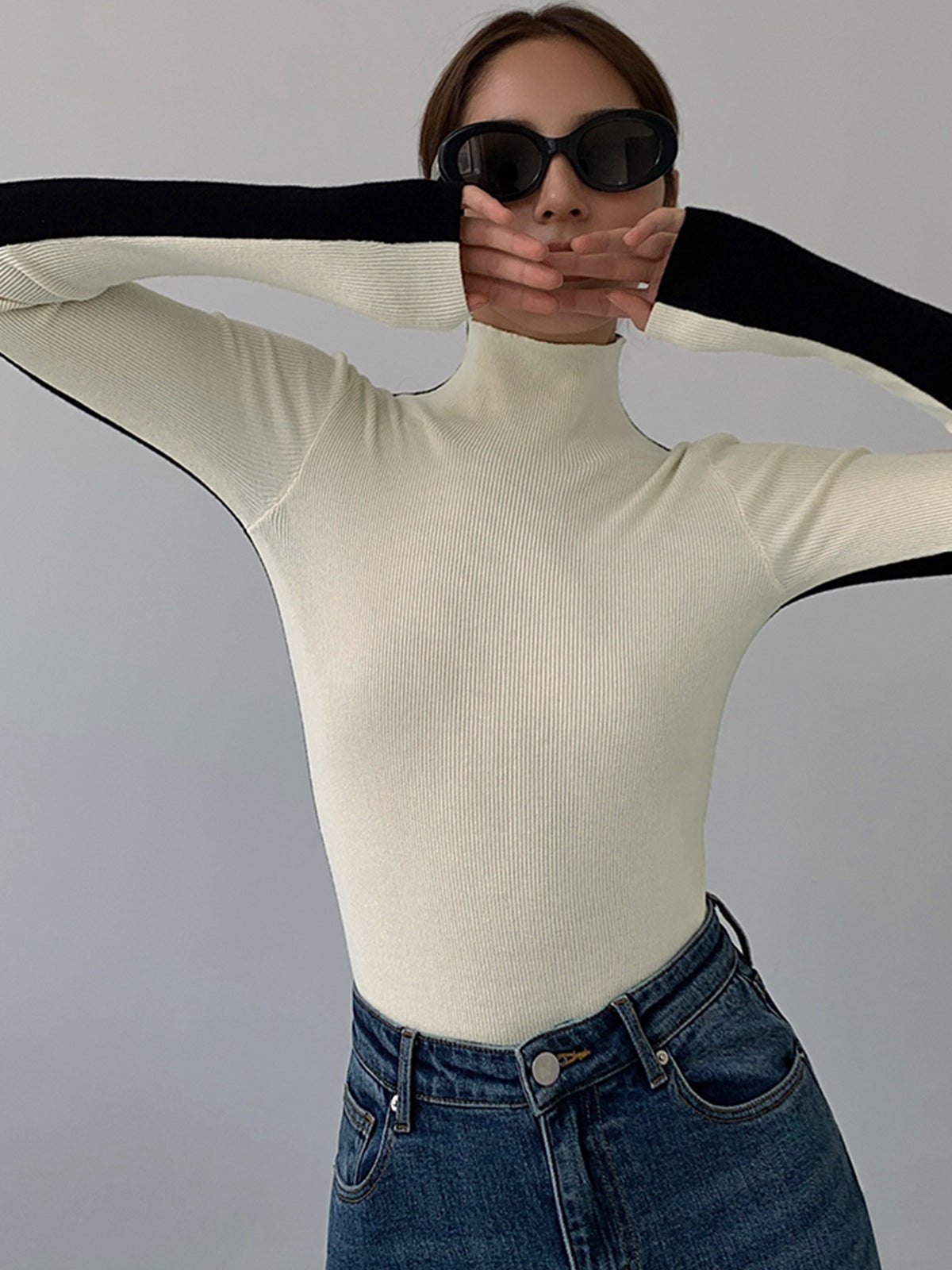 Sienna Gebreide Top | Dames tweekleurige dubbelzijdige top met lange mouwen
