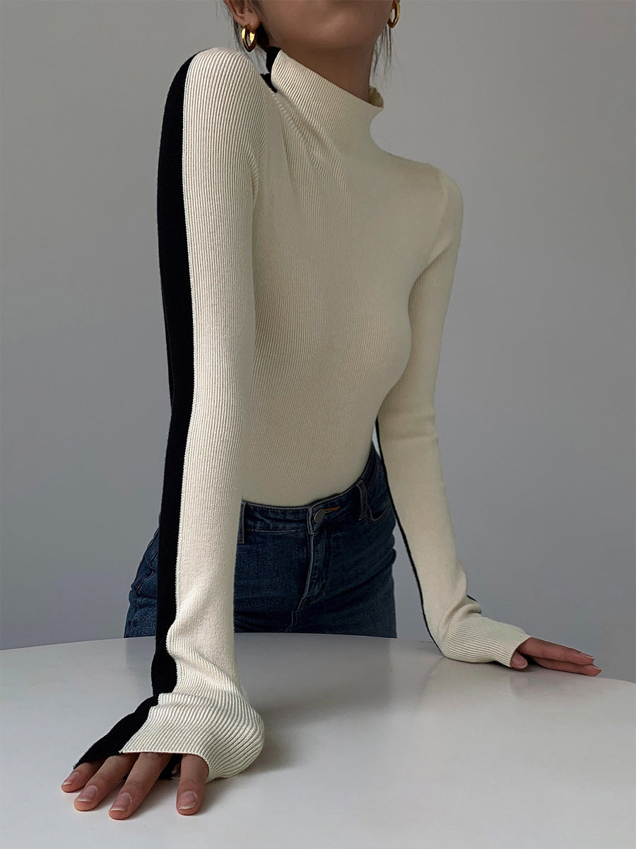 Sienna Gebreide Top | Dames tweekleurige dubbelzijdige top met lange mouwen