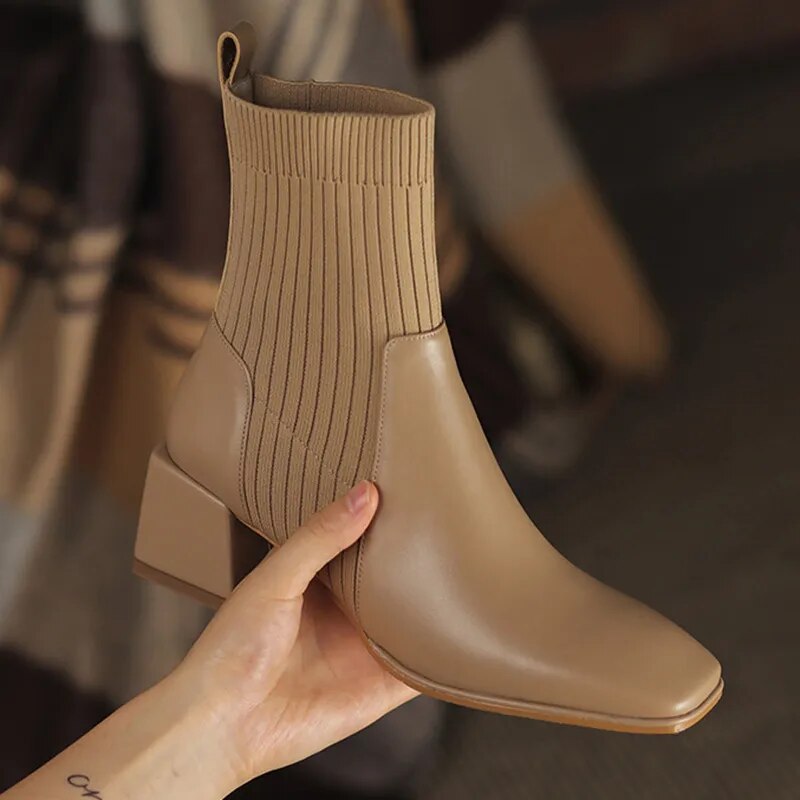 Skylar chelsea laarzen dames | Vegan leren laarzen met hak en gestreept design