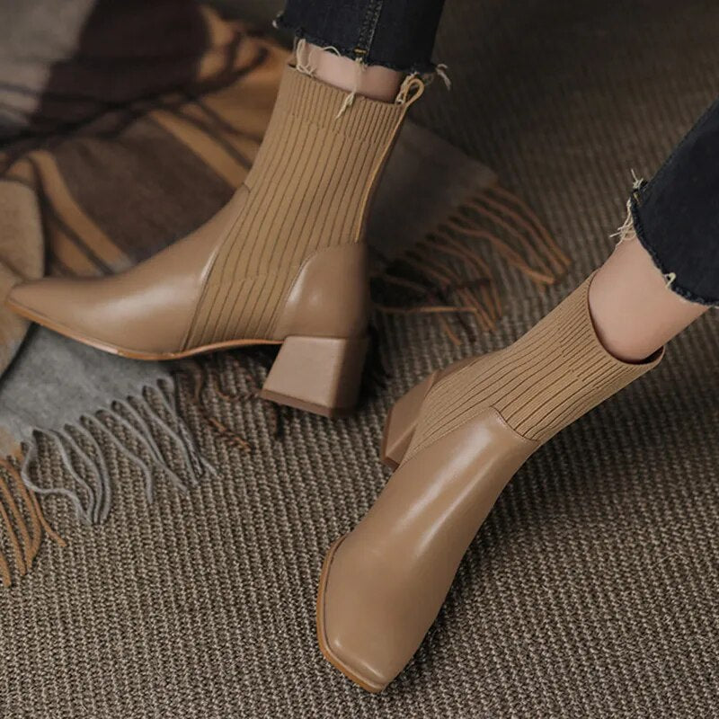 Skylar chelsea laarzen dames | Vegan leren laarzen met hak en gestreept design