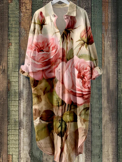 MM | Midi-jurk met knoopjes en bloemenprint