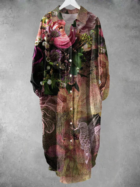 MM | Midi-jurk met knoopjes en bloemenprint