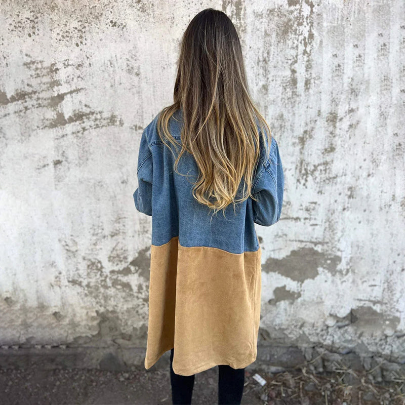 Dames Trenchcoat | Middellange Jas met Denim Stiksels en Elegante Kraag
