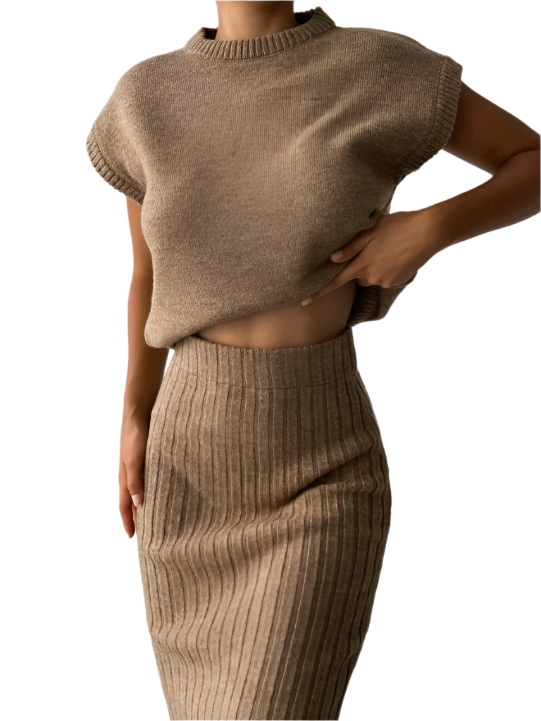 Taffy knit set dames | Gebreide feestset met cardigan en rok in elegante stijl