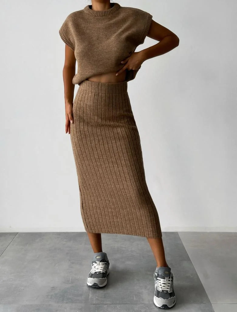 Taffy knit set dames | Gebreide feestset met cardigan en rok in elegante stijl