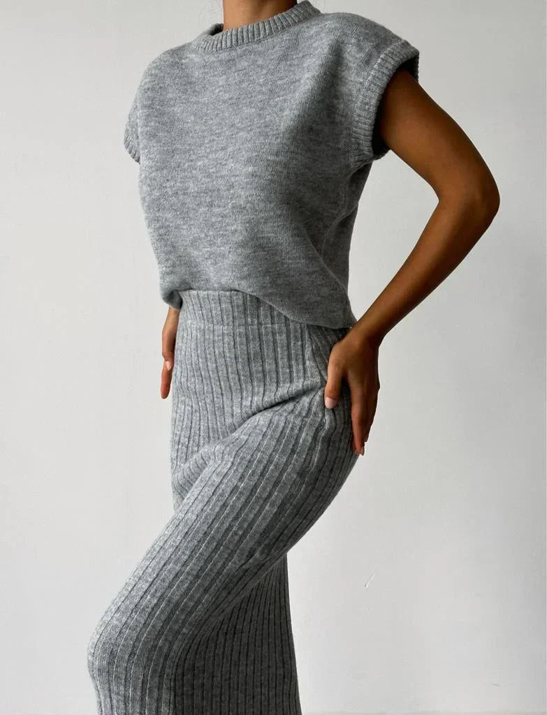 Taffy knit set dames | Gebreide feestset met cardigan en rok in elegante stijl