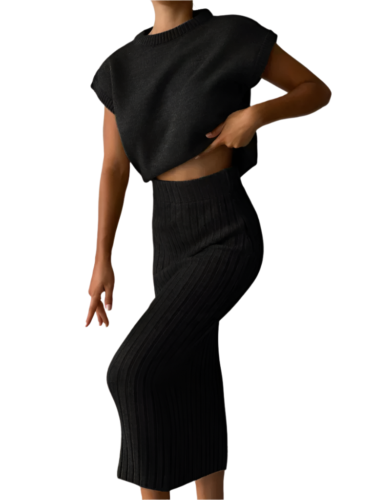 Taffy knit set dames | Gebreide feestset met cardigan en rok in elegante stijl