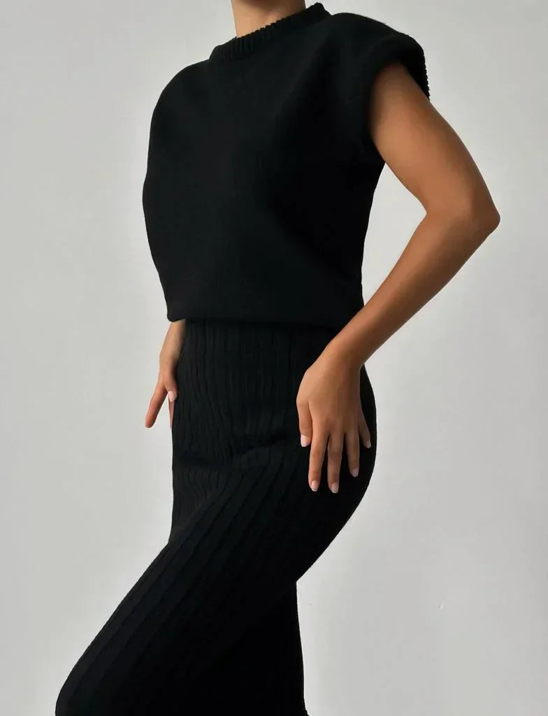 Taffy knit set dames | Gebreide feestset met cardigan en rok in elegante stijl